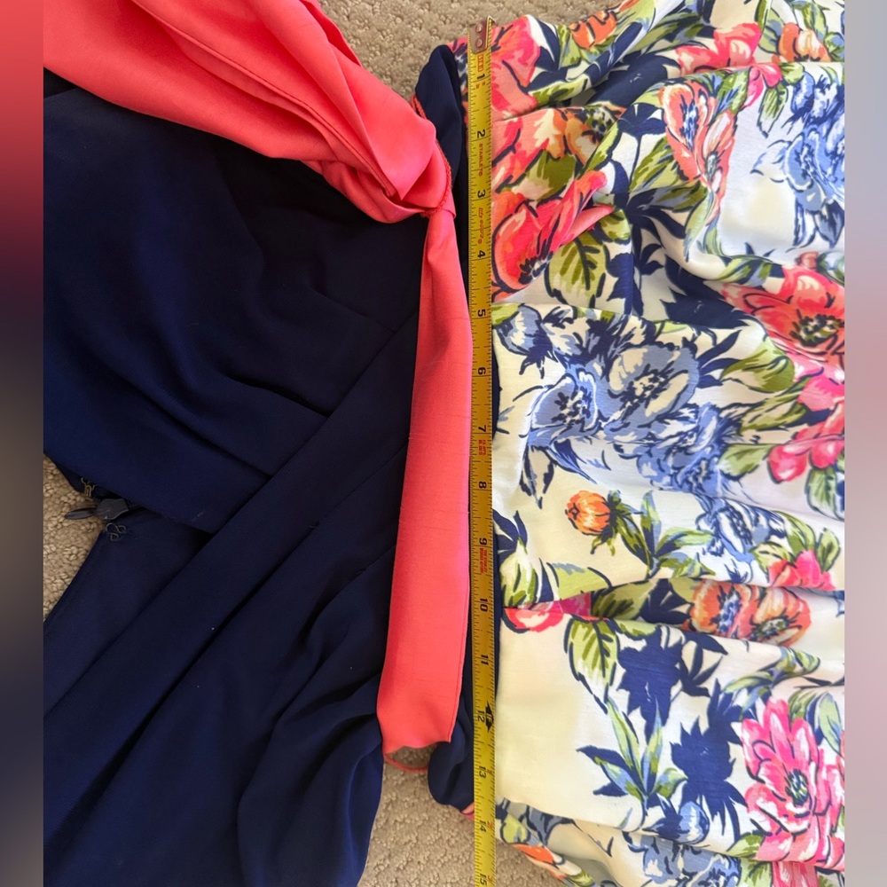 🩷Leslie Fay Floral Navy Blue & Coral Pink V-Neck Maxi Dress size 6 EUC - Picture 12 of 14
